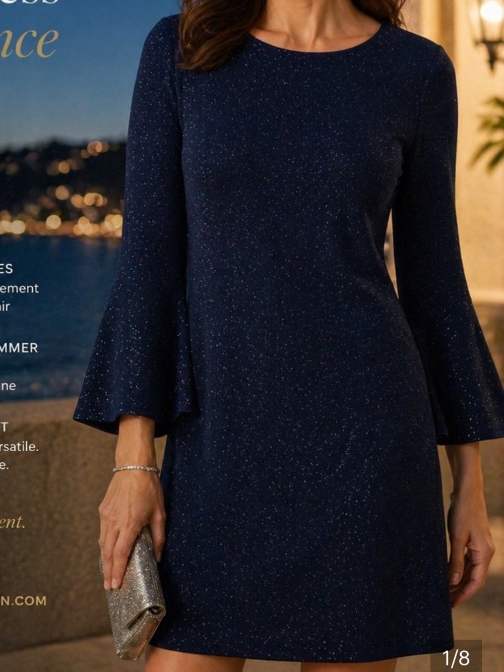 LAUREN Ralph Lauren Navy Shimmer Bell-Sleeve Dress